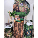 Lofaris Forest And Dinosaur World Round Boys Birthday Backdrop Kit
